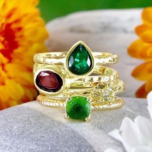 NEW 14k Gold Over Silver Multi Gemstone 4 Piece Ring Set